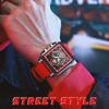 New Creative Hollow Chronograph Square Watch Man Fashion Business Silicone Waterproof Quartz Men's Watches Montre Homme+BOX