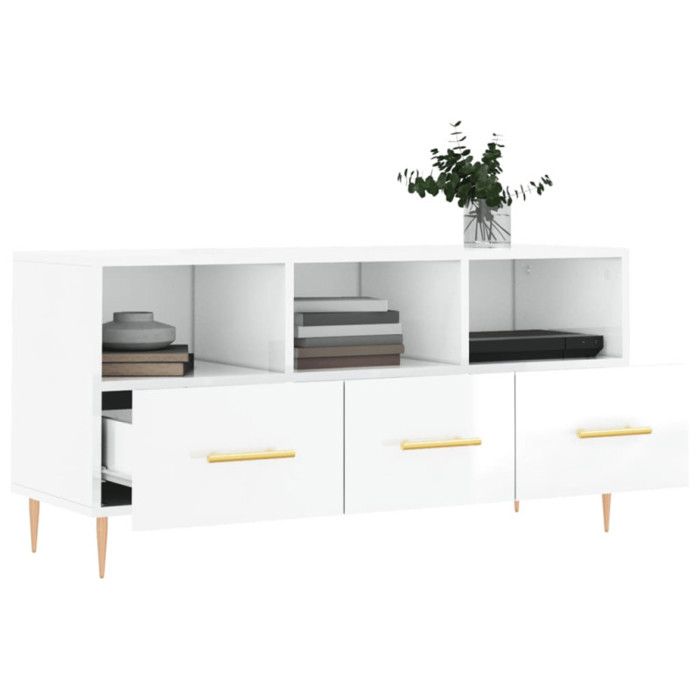 VidaXL Meuble TV Blanc brillant 102x36x50 cm Bois d'ingénierie 829022