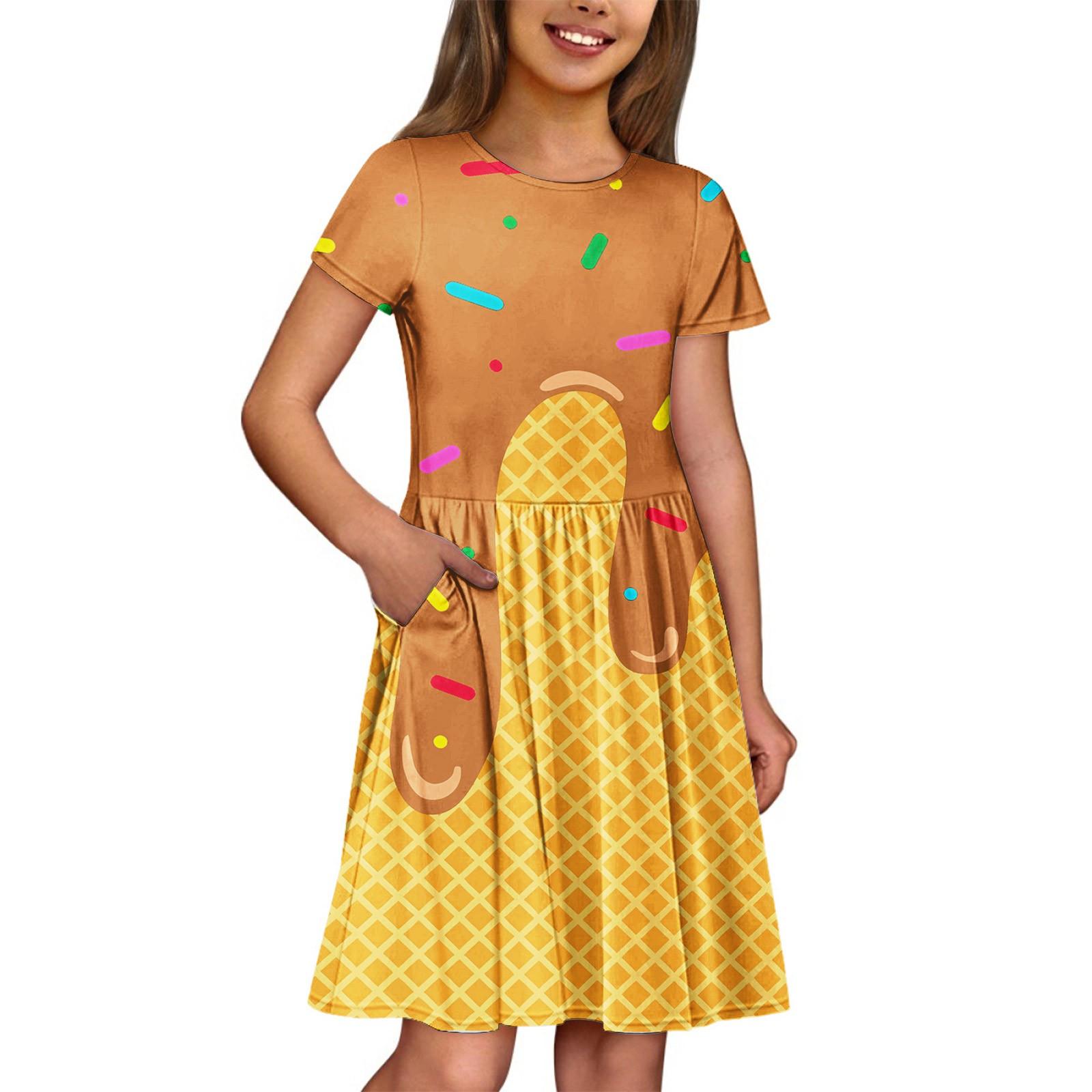 

Дівчинка Літня Сукня Однотонна та з Принтом Сукня без Рукавів з Кишенею Повсякденна Сукня з Коротким Рукавом для Вечірки 140