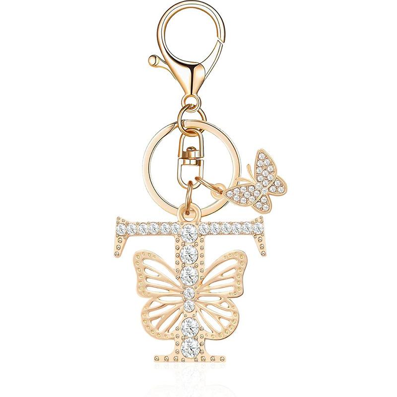 Exquisite Women Capital Letters Charms Keychain Initial 26 A-Z Butterfly Rhinestone Keyring Bag Decoration Pendant Girl Gift