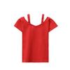 Chic Summer Black Sweet Shoulder Suspender Short Sleeve T-Shirt Women's Shoulder Sexy Top Collarbone