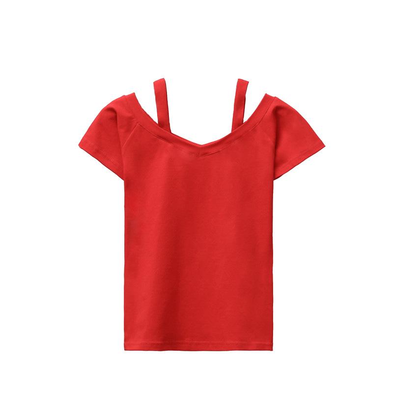 Chic Summer Black Sweet Shoulder Suspender Short Sleeve T-Shirt Women's Shoulder Sexy Top Collarbone