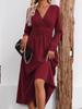 Elegant Women's V-Neck Long Sleeve Ruched Waist Dress for Autumn/Winter