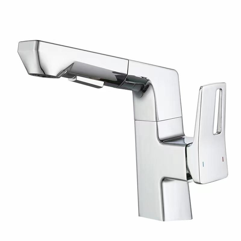 Bathroom Pull-out Basin Faucet 360 Rotation Single Hole Single Handle Hot And Cold Mixed Water Faucet Grey Sink Tap