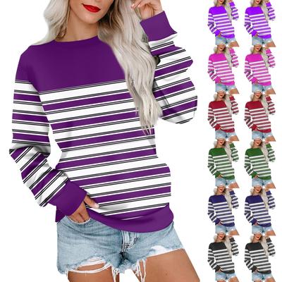 Long Sleeve Sweatshirt For Women Stripe Print Graphic Tees Blouses Casual Plus Size Basic Tops Pullover