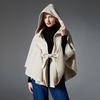 Damen Doppelseitiger Wollähnlicher Kapuzen-Cape-Schal, Poncho-Wickelmantel mit Schleifenband, 143×123cm Dicke Warme Oberbekleidung für Herbst Winter