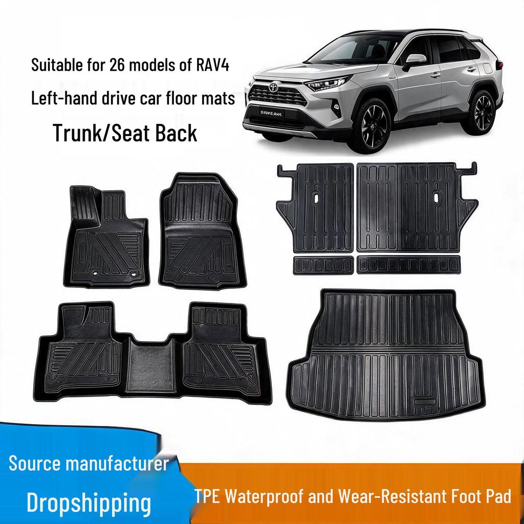 TPE fits RAV4 LHD floor mats, trunk mats, and RHD carpet mats—waterproof and wear-resistant for 26 models.