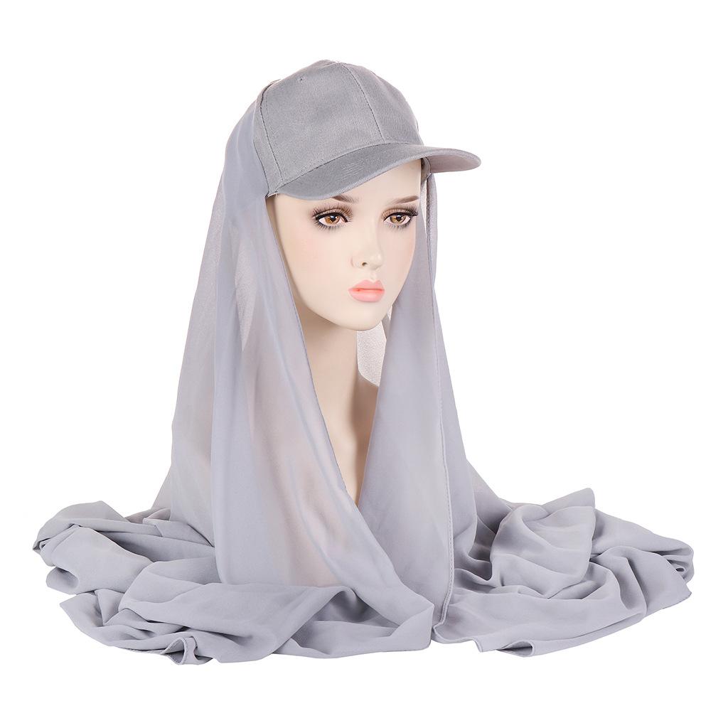 New Colors Chiffon Hijab With Base Ball Cap Summer Sports Cap With Chiffon Hijabs Ready To Wear Instant Chiffon Sport Hijabs