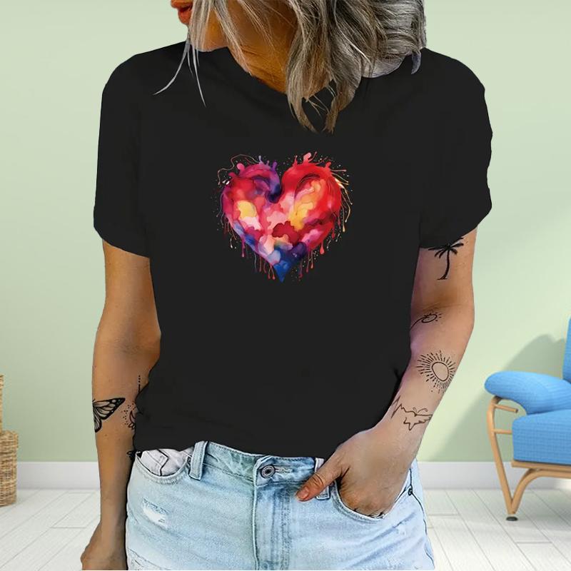 Fashion Women Heart of FirePrint T Shirt Funny Casual O-neck Short Sleeves T-shirt Summer Female Tee Shirt