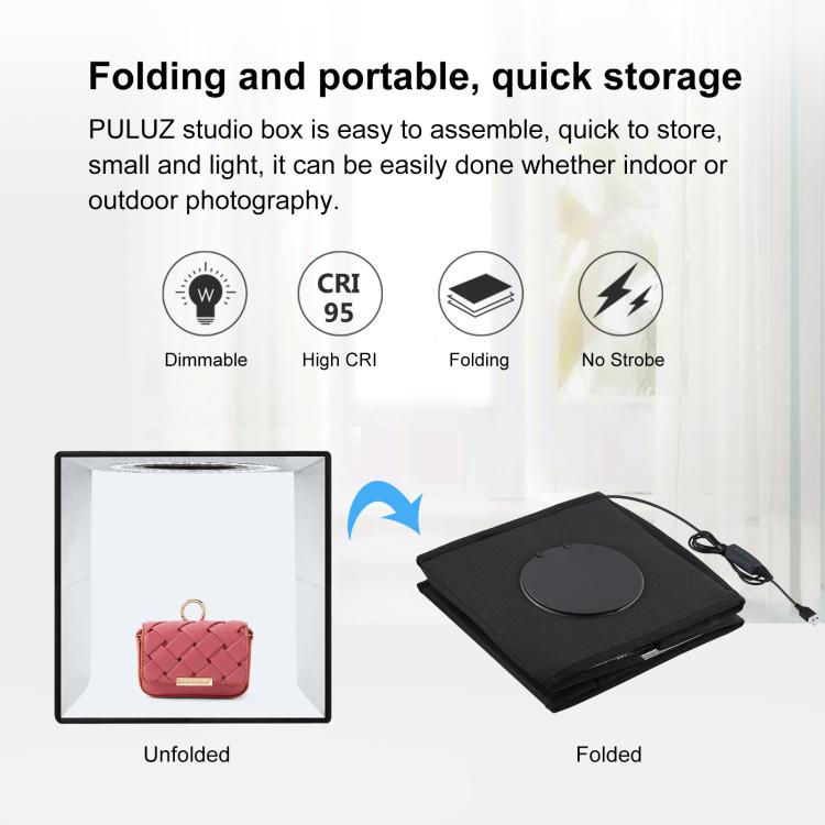 PULUZ 25cm Folding Portable High 97 CRI Ring Light Photo Lighting Studio Shooting Tent Box with 12 Colors Backdrops, Size: 25cm X 25cm X 25cm