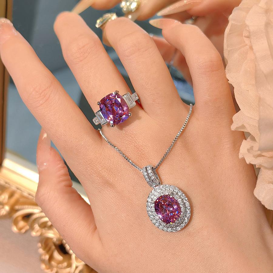 Square Dry Rose Necklace Pendant Imitation Alexander Stone Pigeon Egg Ring High Carbon Purple Diamond Color Treasure Set Female
