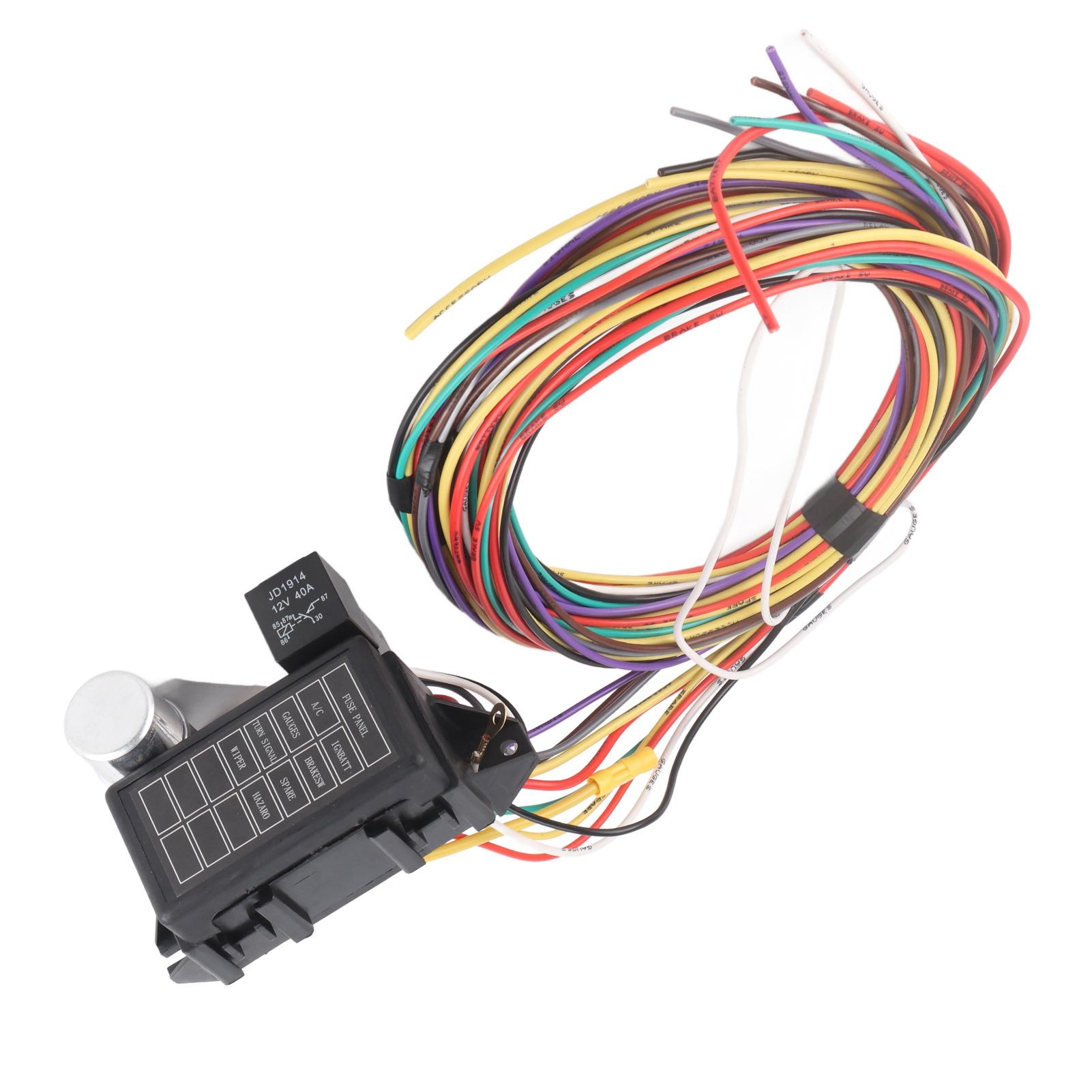 

12 В универсальный 8-контурный комплект жгута проводов с предохранителем, подходит для автомобиля Muscle Car Hot Rod Street Rat