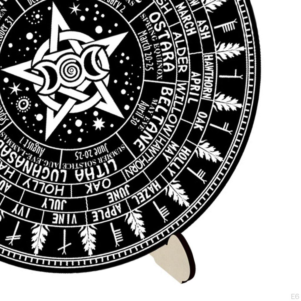 Calendar Dowsing Board Set,Round Chart Mat Sun Moon Altar Supplies Card Stand Wooden Engraving