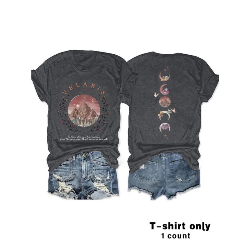 

Round-neck Fashionable Pattern Printed Top T-shirt with Loose Short Sleeves XXL