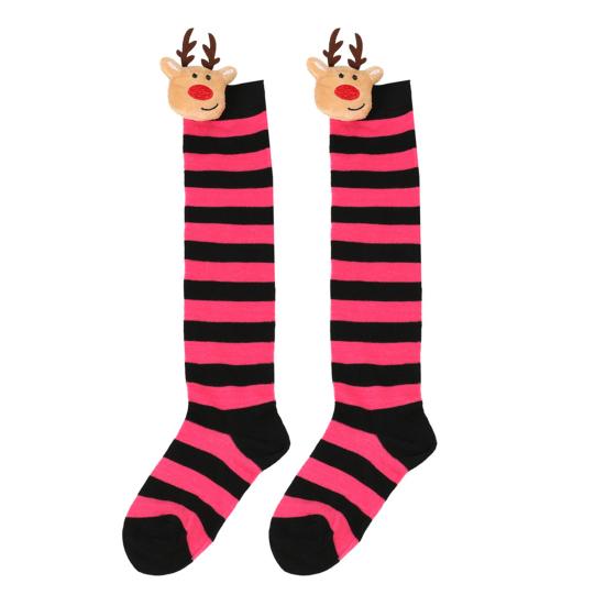 Kids' Christmas Socks Reindeer Plush Striped Knee-High Stockings Over Knee Socks Festive Holiday Wear for Boys Girls