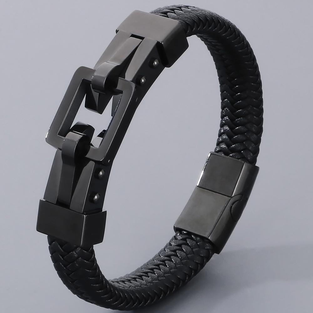 

Мужской браслет ручной работы из плетеной кожи, обернутый вокруг запястья, золотистого цвета, из нержавеющей стали, с магнитной застежкой, подарки для вечеринки по случаю дня рождения 21cm чёрный