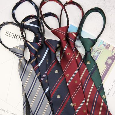 Unisex Japanese School Style Zipper Tie - Wine Red/Navy Blue Striped Trendy