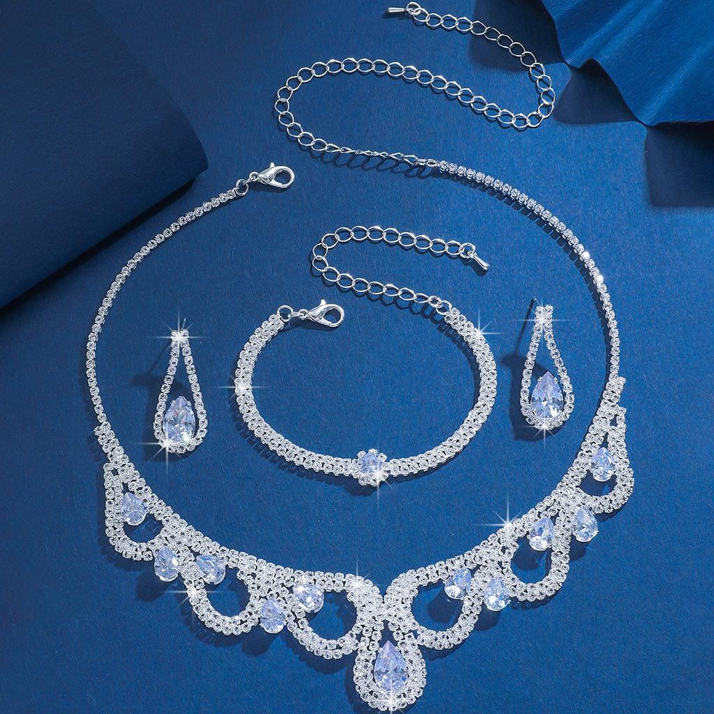 New Bridal Wedding Rhinestone Necklace Earrings Set Sexy Gala Party Necklace Necklace