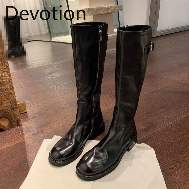 Anti-slip Shoes, Retro Chunk-heeled Thick-soled High Boots for Women in Autumn and Winter Devotion