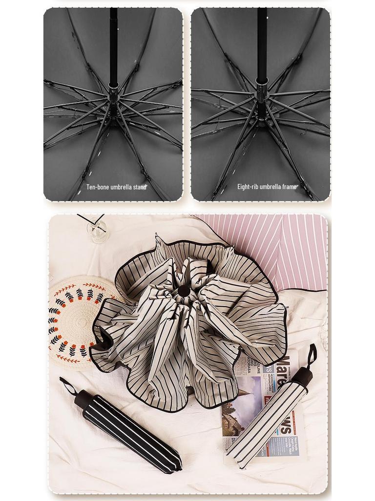 Compact Dual-Use Women's Parasol: Rain & Sun Protection, UV Shield, Korean Style, Fresh Folding Design, Elegant & Practical.