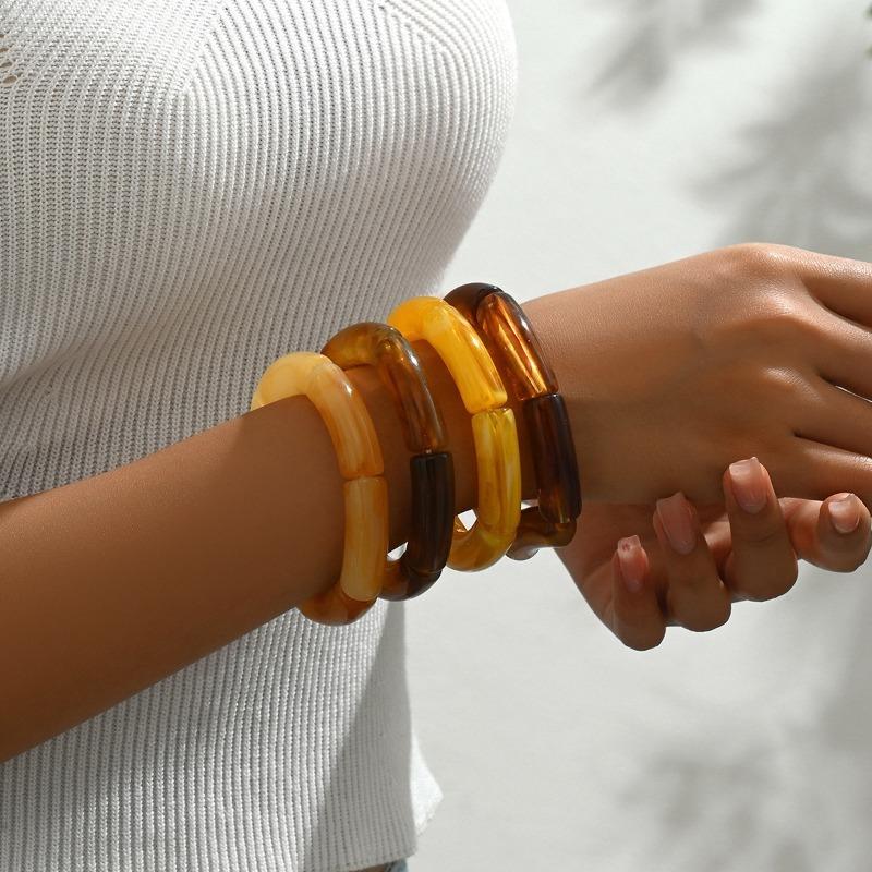 4pcs Chunky Boho Bamboo Tube Bracelets Elastic Set Extra Long Elbow Cuff Bangles Acrylic Unisex Stackable Jewelry for Women Men
