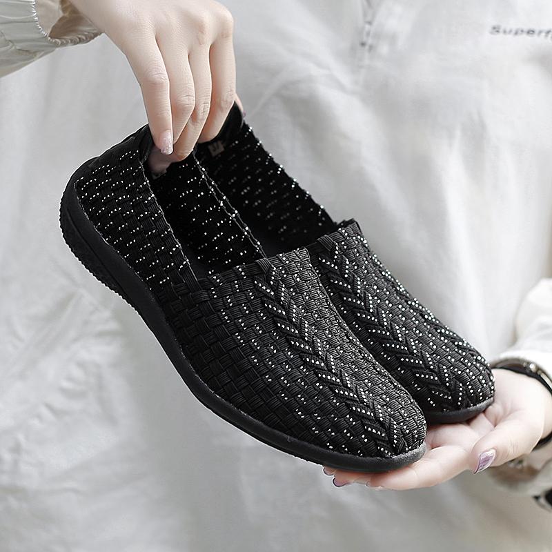 Summer Moccasin Beach Shoes Women Black Casual Weave Slip on Braided Blue Flats Sneakers Plus Size