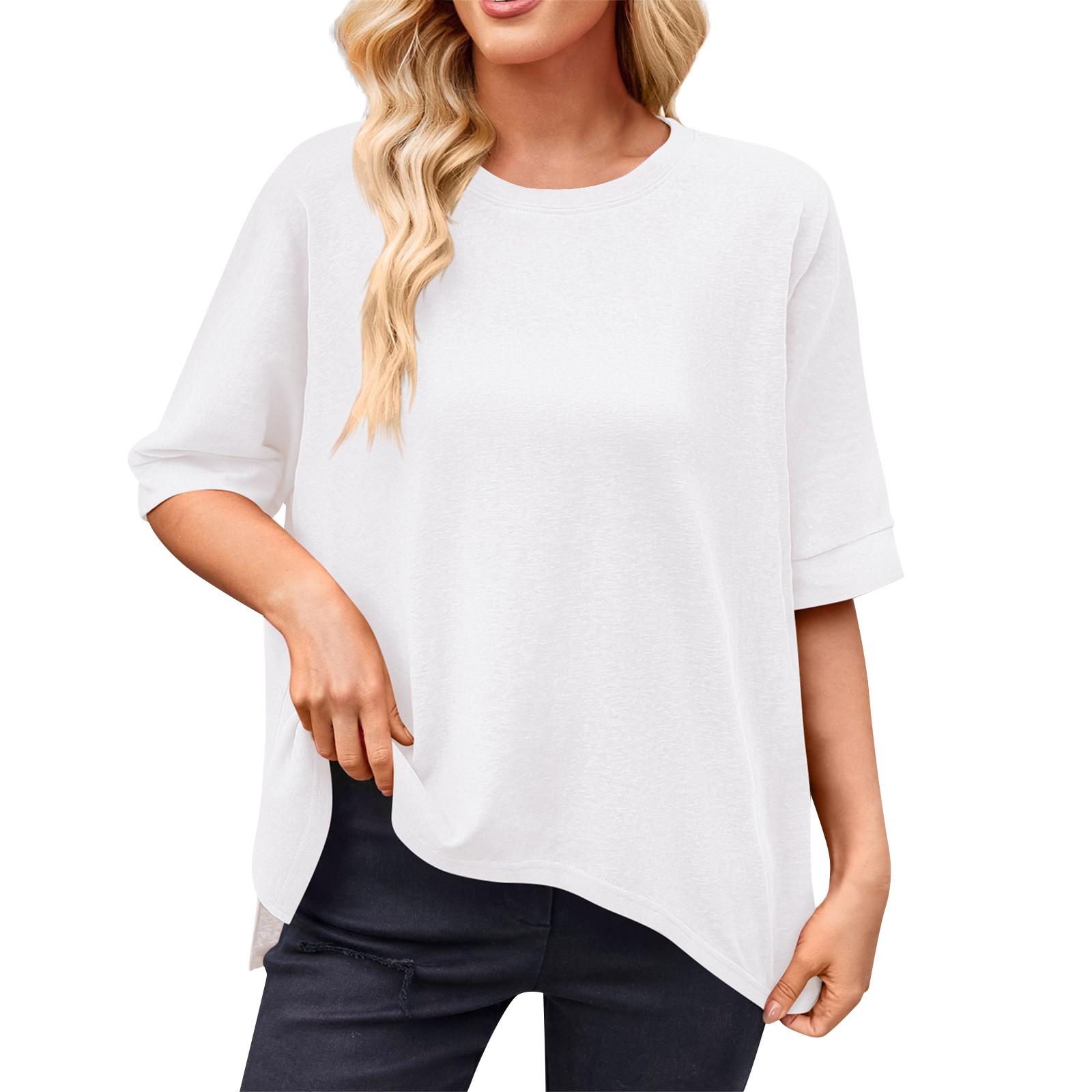 

Летняя футболка-пуловер с круглым вырезом и короткими рукавами для женщин XL белый