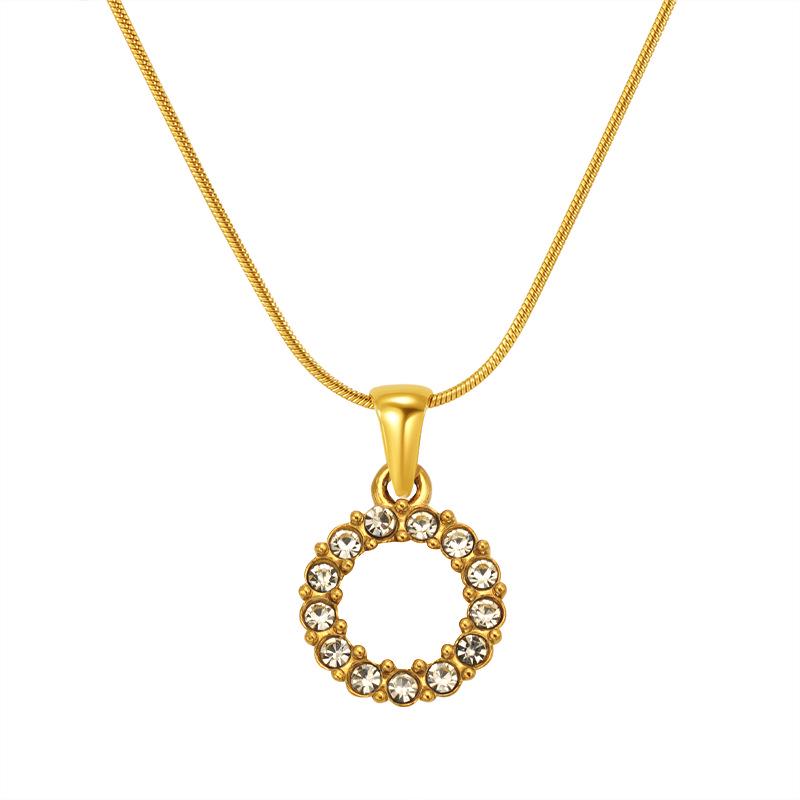 European & American Stainless Steel Diamond Alphabet Pendant Clavicle Chain Necklace for Women