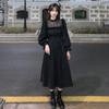 Autumn Gothic Black Lace Dress Women Casual Elegant Party Midi Ruffle Long Sleeve Dress Emo Y2k Goth Clothes
