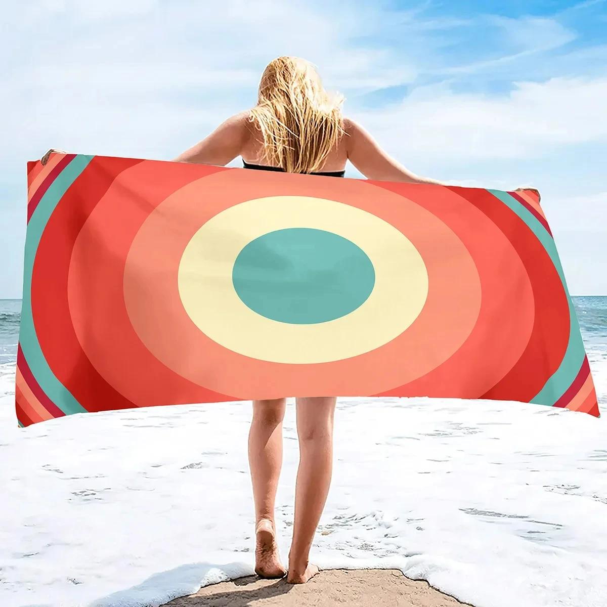 

Colorful Circle Geometric Beach Towel Abstract Art Bath Towel Travel Sport Spa Pool Towels Microfiber Quick Dry Swimming Cover W30*H60(CM)