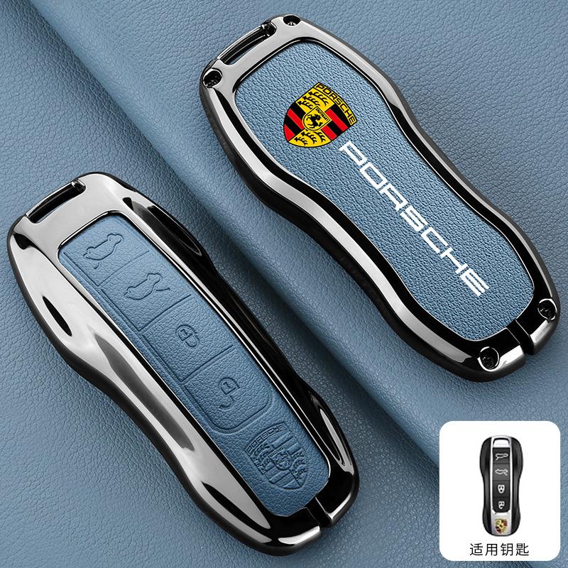 4 Buttons Zinc Alloy Leather Car Remote Key Case Cover Shell for Porsche New Cayenne Panamera 911 992 Taycan Accessories Sticker