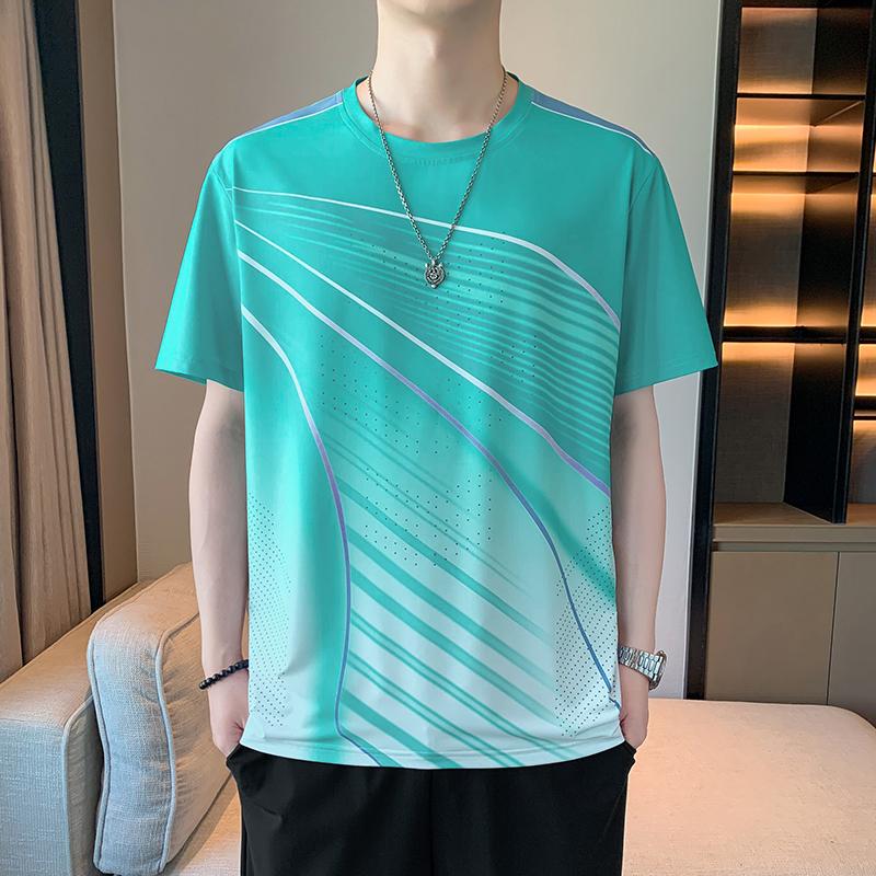 

Ice Silk T-shirt Men s Thin Loose Elastic Quick-drying Sports Short-sleeved Top 3XL зелений