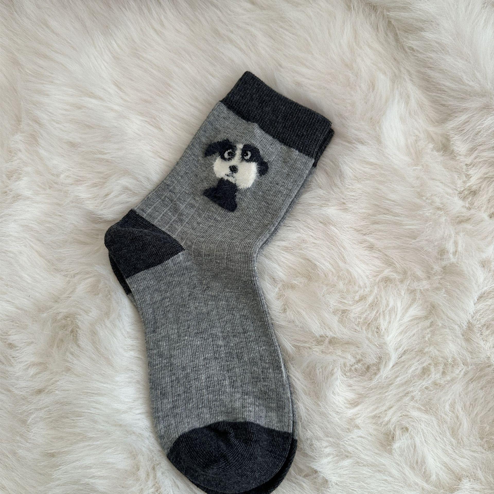 

Cartoon Puppy Wool Socks Children Korean Tide Cute Medium Tube Socks Thickened Warm Cashmere Stacking Socks Stockings One size fits all