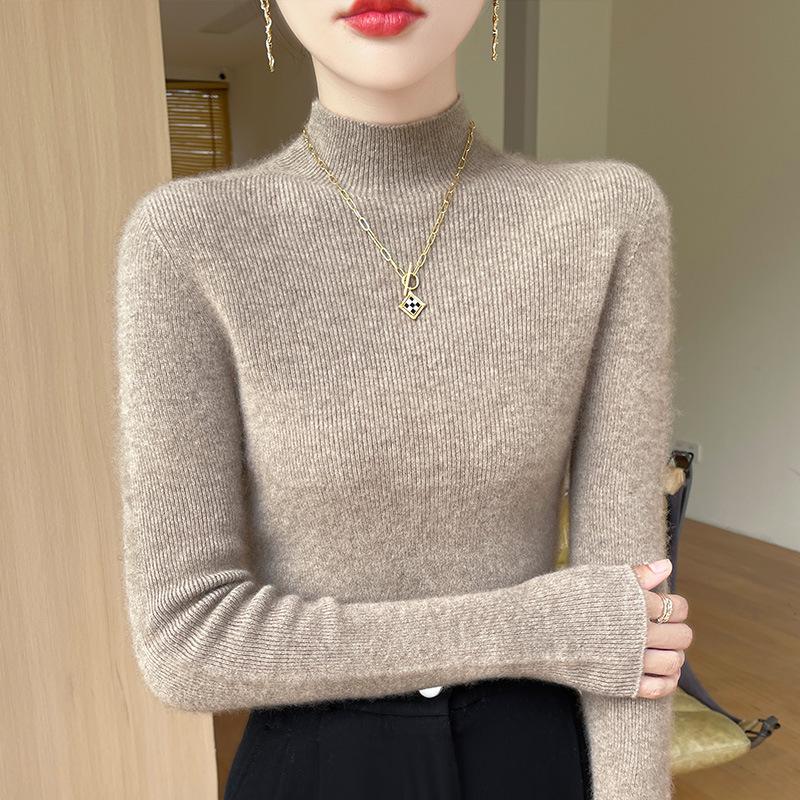 

Осенне-зимний вязаный свитер облегающего кроя: Универсальная футболка с длинным рукавом и мягким воротником-стойкой. Extra Large