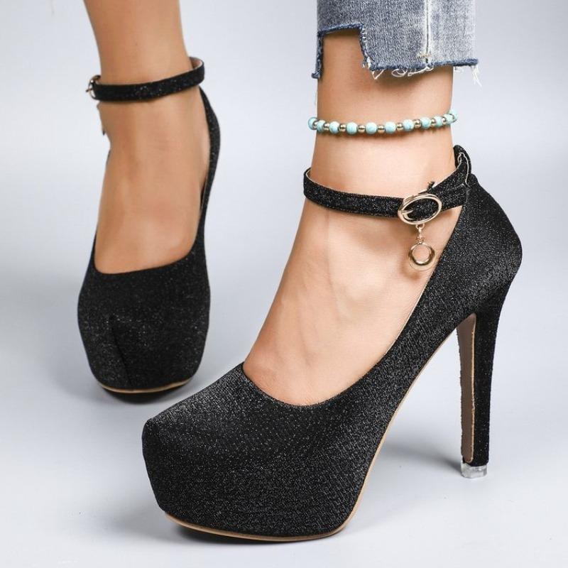 New Style Waterproof Platform High Heels Thin Heel Silver Large Size Ultra High Heel Single Shoes for Women Show 2026