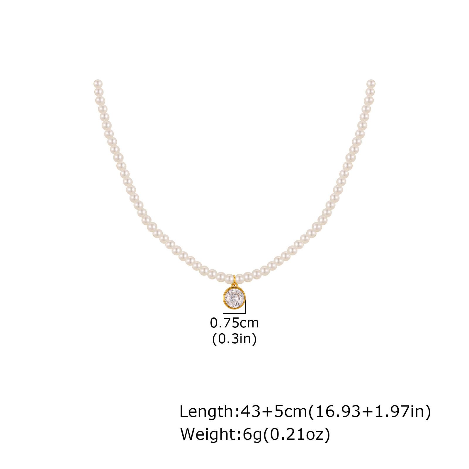 Ladies Cold Wind Stainless Steel Heart-Shaped Zircon Imitation Pearl Beaded Necklace Advanced Sense Nc-2203