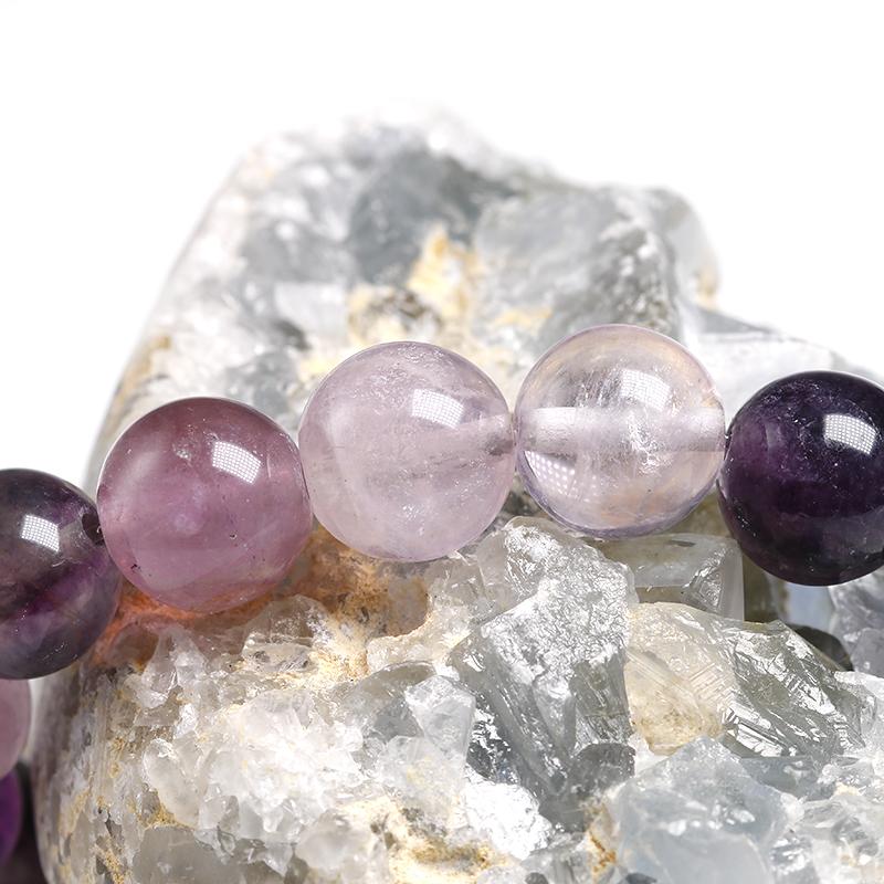 Natürlicher Edelstein Lila Fluorit Perlen 8mm Rund Kugel Strang Armband Frau Handarbeit Schmuck Unikat Geschenk