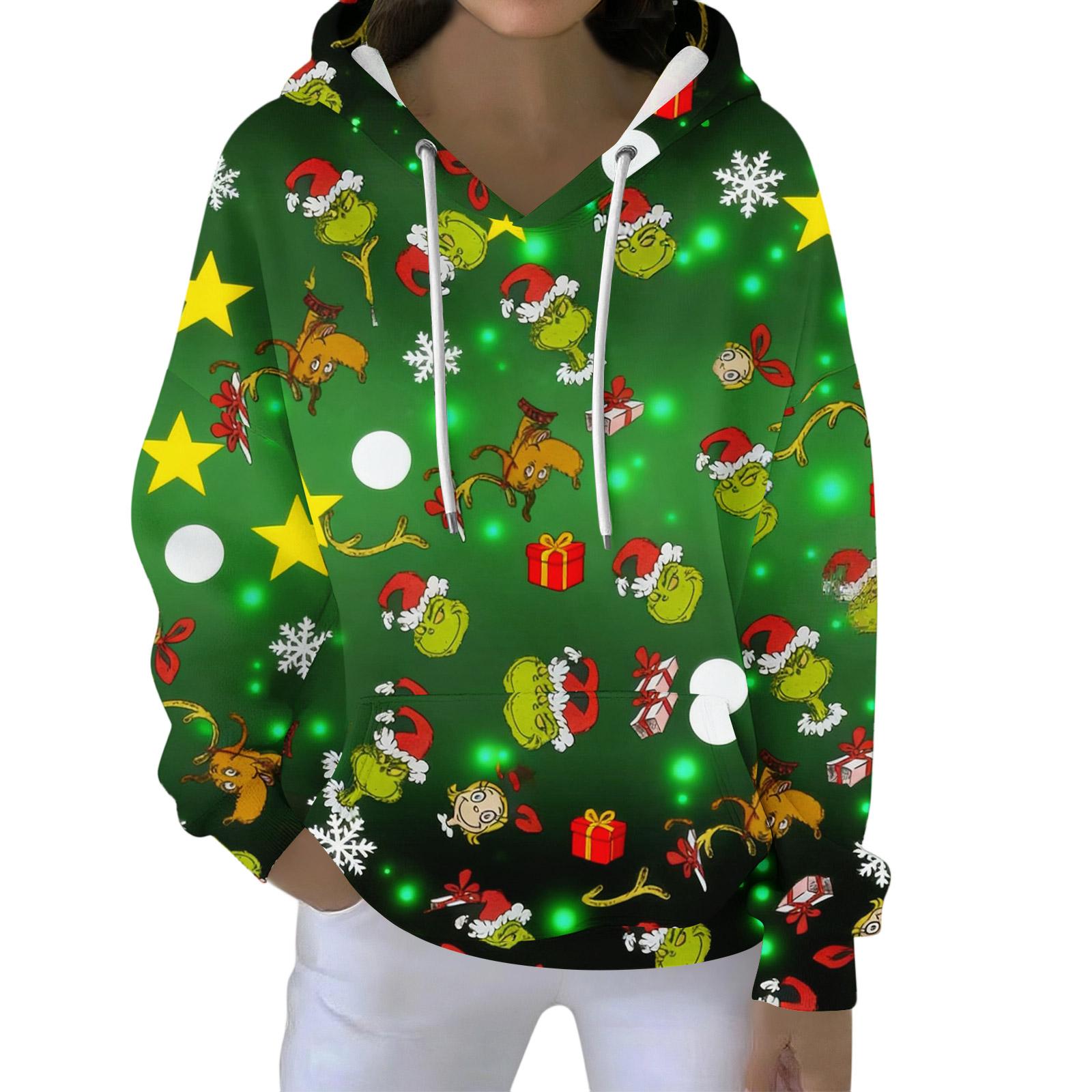 

Christmas Hoodies For Women Funny Cute Printed Holiday Sweatshirt Winter Oversized Pullover Tops XL светло-зеленый