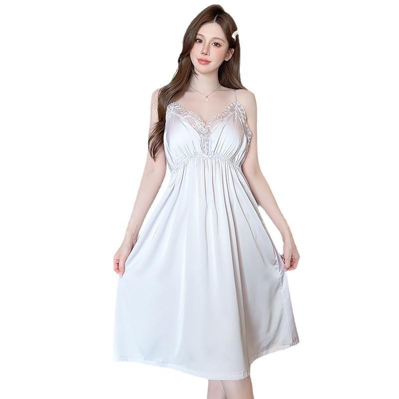 Ice silk pajamas with chest pads, sexy suspender pajamas, nightgowns, two-piece set, ice and snow silk long skirts, backless loungewear women's