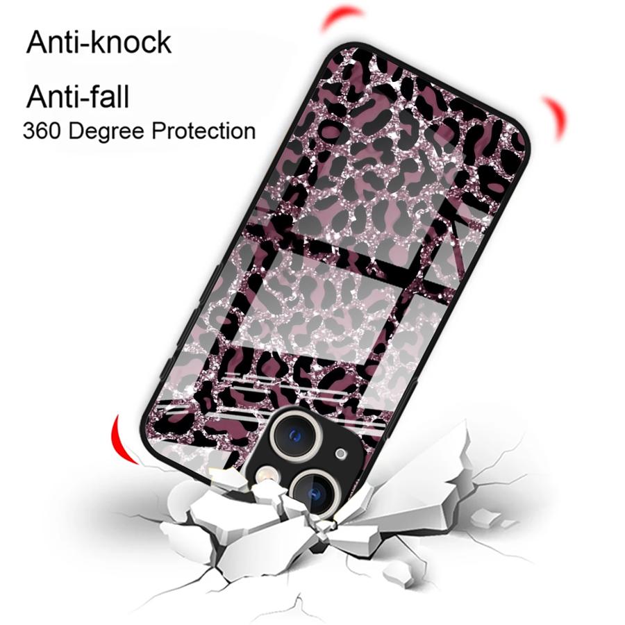 Case for iPhone 17 Pro Max 12 16 15 Plus Air 14 XR 11 8 13 Glass Phone Cover Color Leopard Print