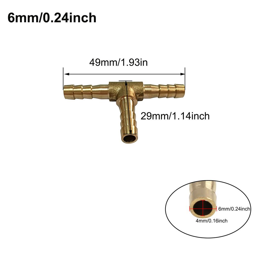 4/5/6/8/10/12/14/19mm Hose Barb Tail Tee 3 Ways Reudcing Brass Pipe Fitting Splitter Coupler Adapter Connector Water Gas Oil