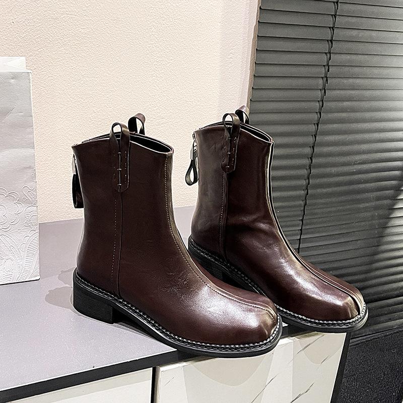 British Leather Platform Motorcycle Boots for Women Autumn Winter Soft-soled Women's Designer Shoes Fashion Ankle Boots Female