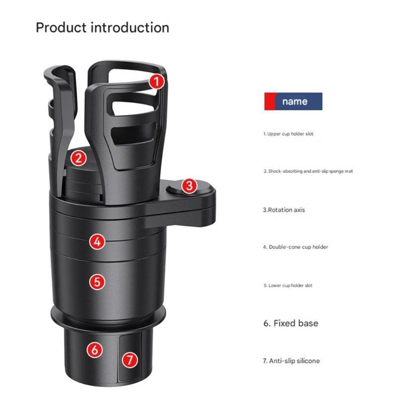 3 in 1 Adjustable Rotatable Car Cup Holder for Beverages Snacks and Small Items Secure Storage Crafted from ABS Plastic Fit Most Vehicles