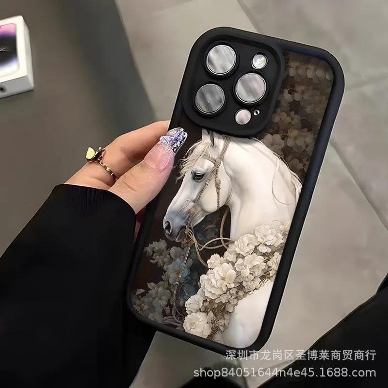 Flower White Horse for Apple 15 Mobile Phone Case Iphone12promax Set 14/13/11/XR Emery 16