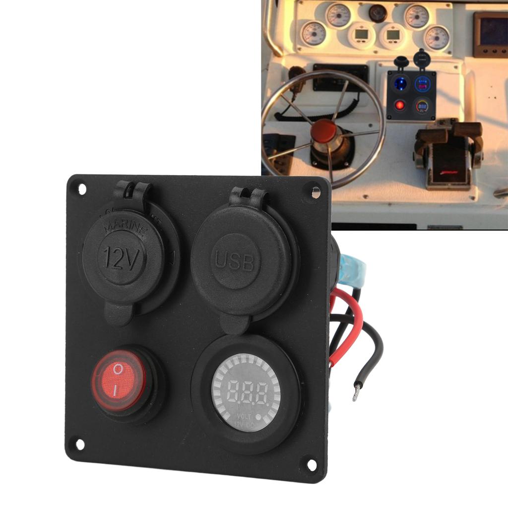 Multifunction 1 Gang Switch Panel with Dual QC3.0 USB Port Voltmeter Cigarette Lighter Holder 12V 24V for Buses Ships