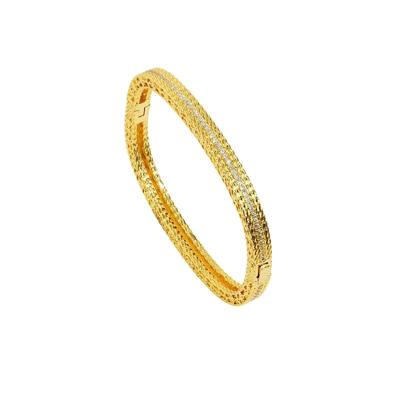 Luxury 24K 9999 Pure Gold Real Gold Women's Bracelet Light Luxury Diamond Geometric Buckle Bracelet