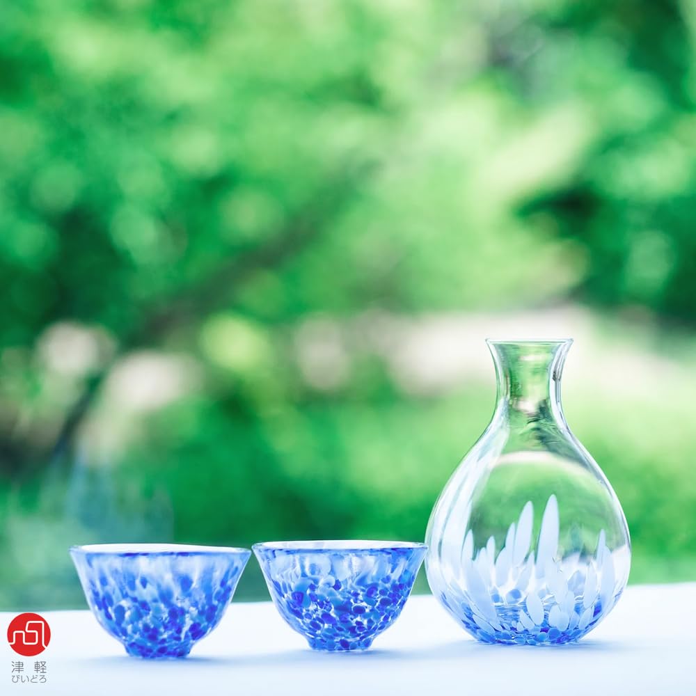 ADERIA Tsugaru Vidro Ochoko Tokkuri Iwashimizu Liquor Set Blue Made in Japan Cosmetic Box Sake Sake Sake Glass Cold Sake Choke Stylish Gift Women Day