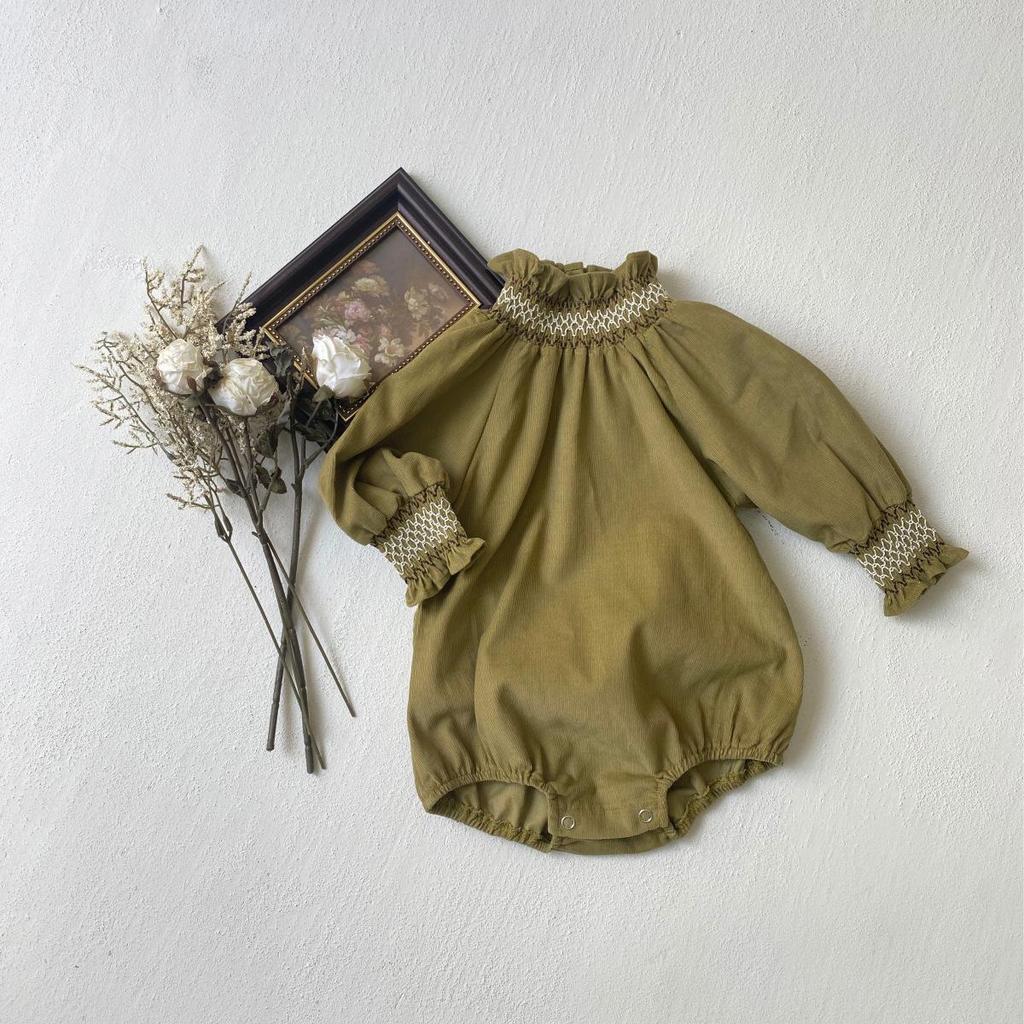 Infant Corduroy Jumpsuit with Flower Collar - Long Sleeve Spring/Autumn Style for Baby Girls