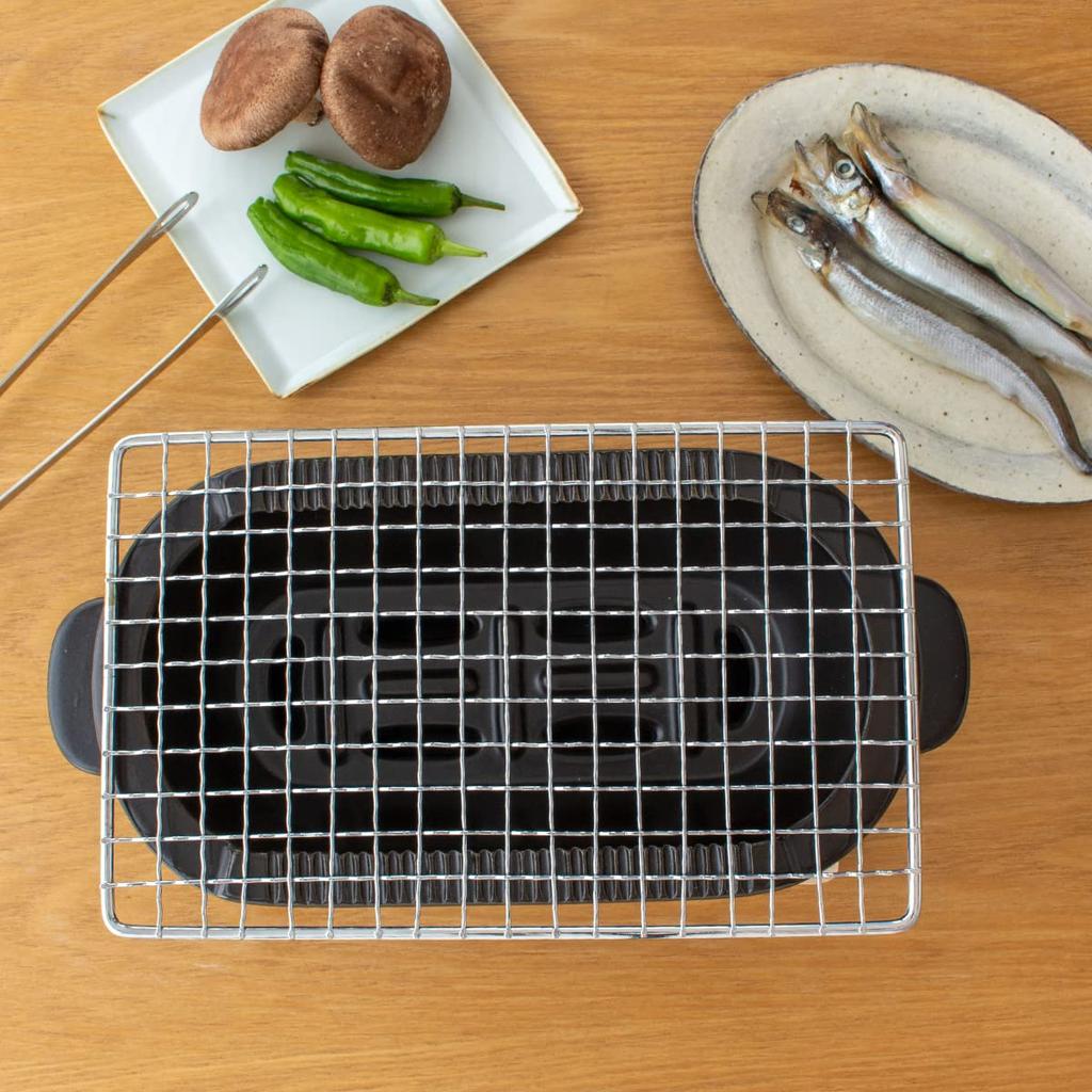 Kamoshika Douguten Ceramic Charcoal Stove, Black, with Rack and Base, Water Stove, Tabletop, Ceramic, Banko Ware, Made In Japan