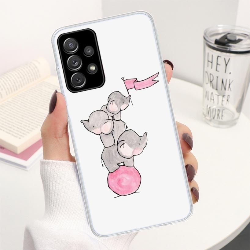 Cartoon Elephant Pink Phone Case For Samsung Galaxy A12 A13 A52 A53 A32 A33 A22 A23 A02S A03S A72 A73 A42 Soft Cover Silicone Sh